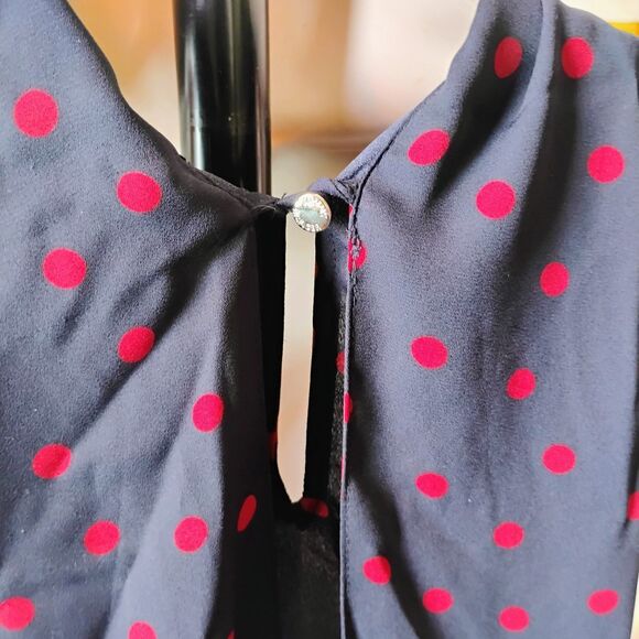 Tommy Hilfiger Navy Red Polka Dot Tie Neck Sleeveless Blouse XS Scarf NWT $69 - Picture 7 of 16